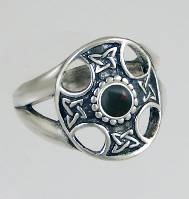 Sterling Silver Celtic Solar Cross Ring With Bloodstone Size 10